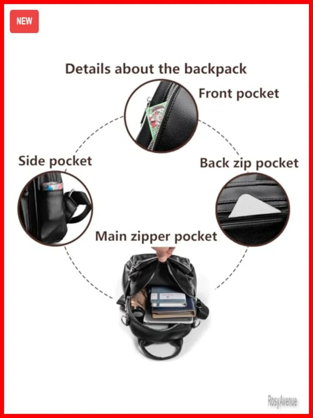 PU Leather Mini Backpack Purse 3-in-1 Handbag Travel Daypack